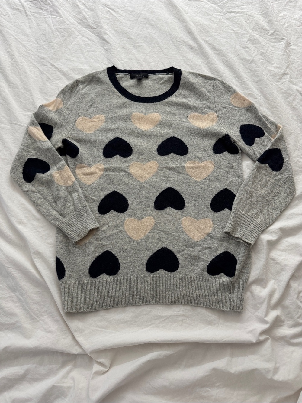 J. Crew Grey Heart-Pattern Crewneck Sweater
